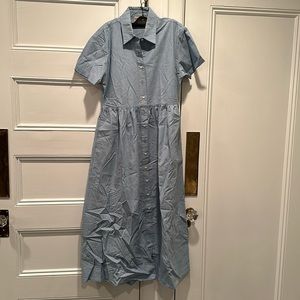 NWoT Woolrich Blue Cotton Chambray button down waisted dress, M